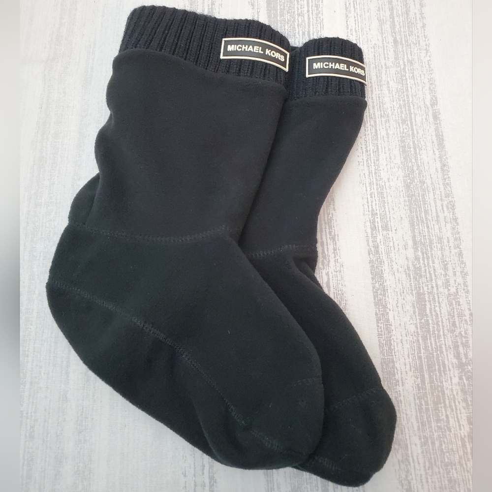 Michael Kors Ribbed Fleece Knit Short Boot Socks Black Size L/XL